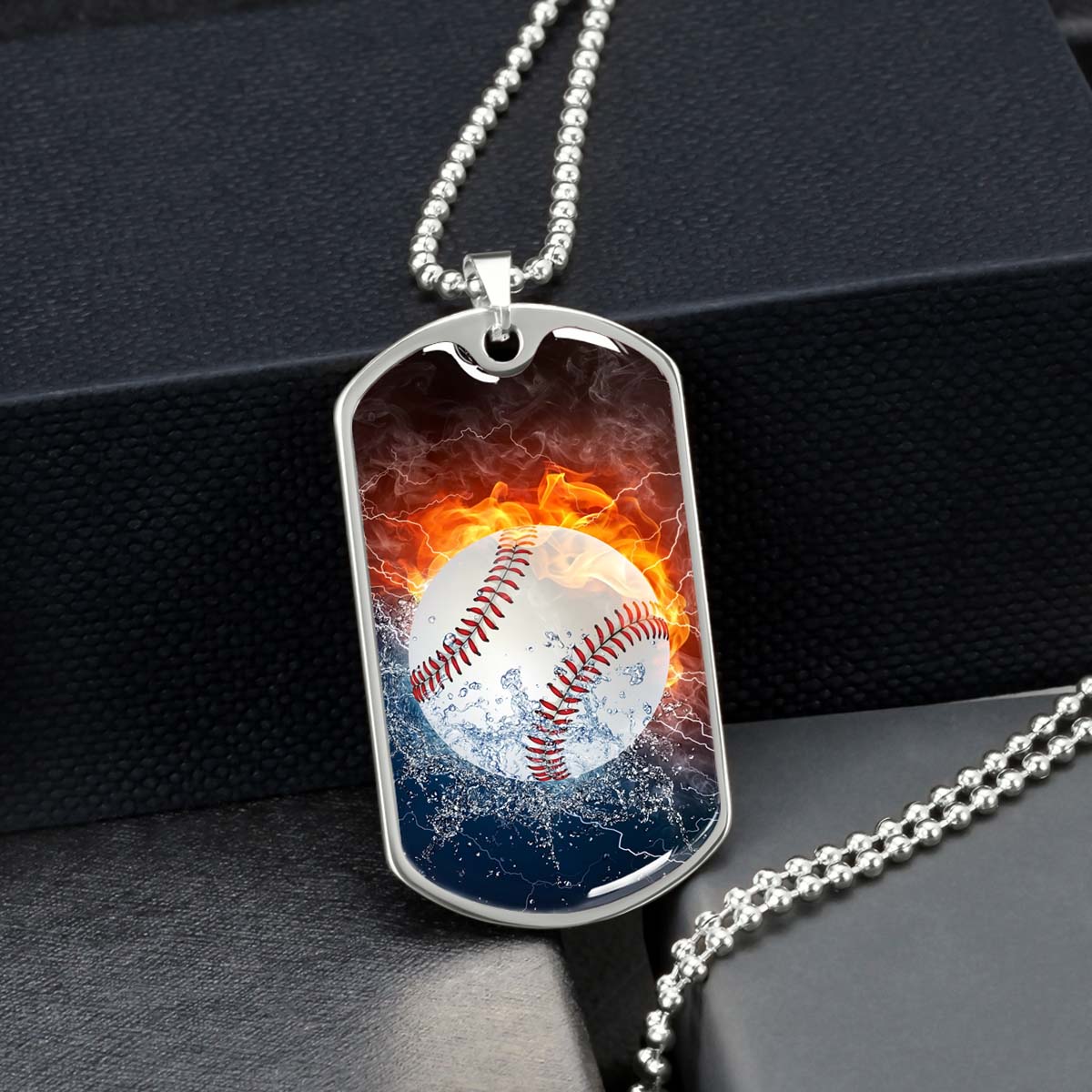 Baseball - BBD004 - Epic Baseball Blaze - Baseball Dog Tag - Military Ball Chain - Luxury Dog Tag