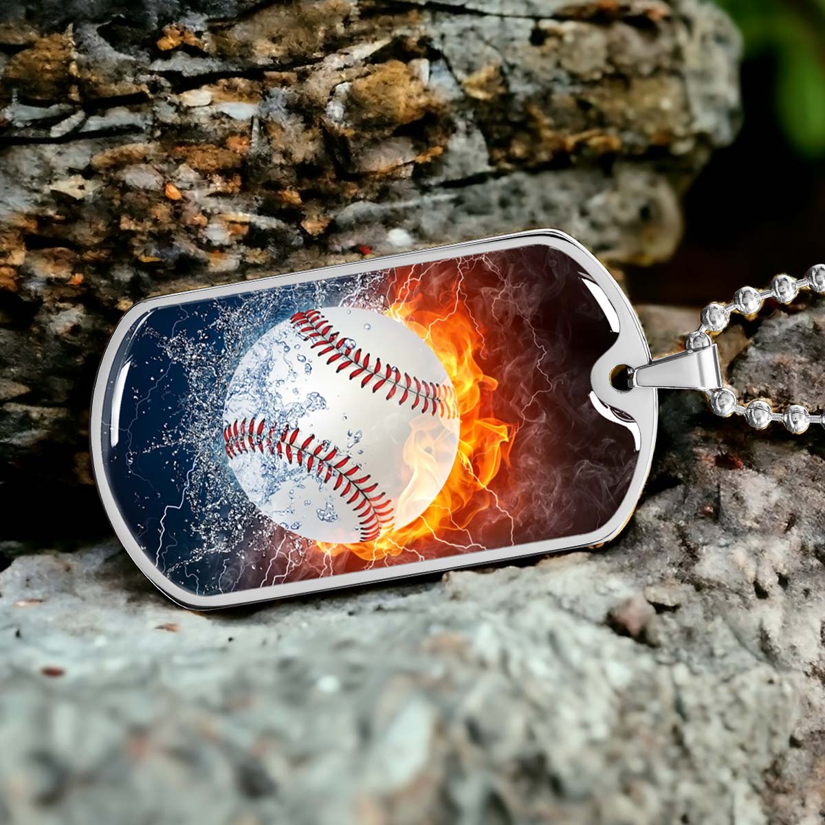 Baseball - BBD004 - Epic Baseball Blaze - Baseball Dog Tag - Military Ball Chain - Luxury Dog Tag