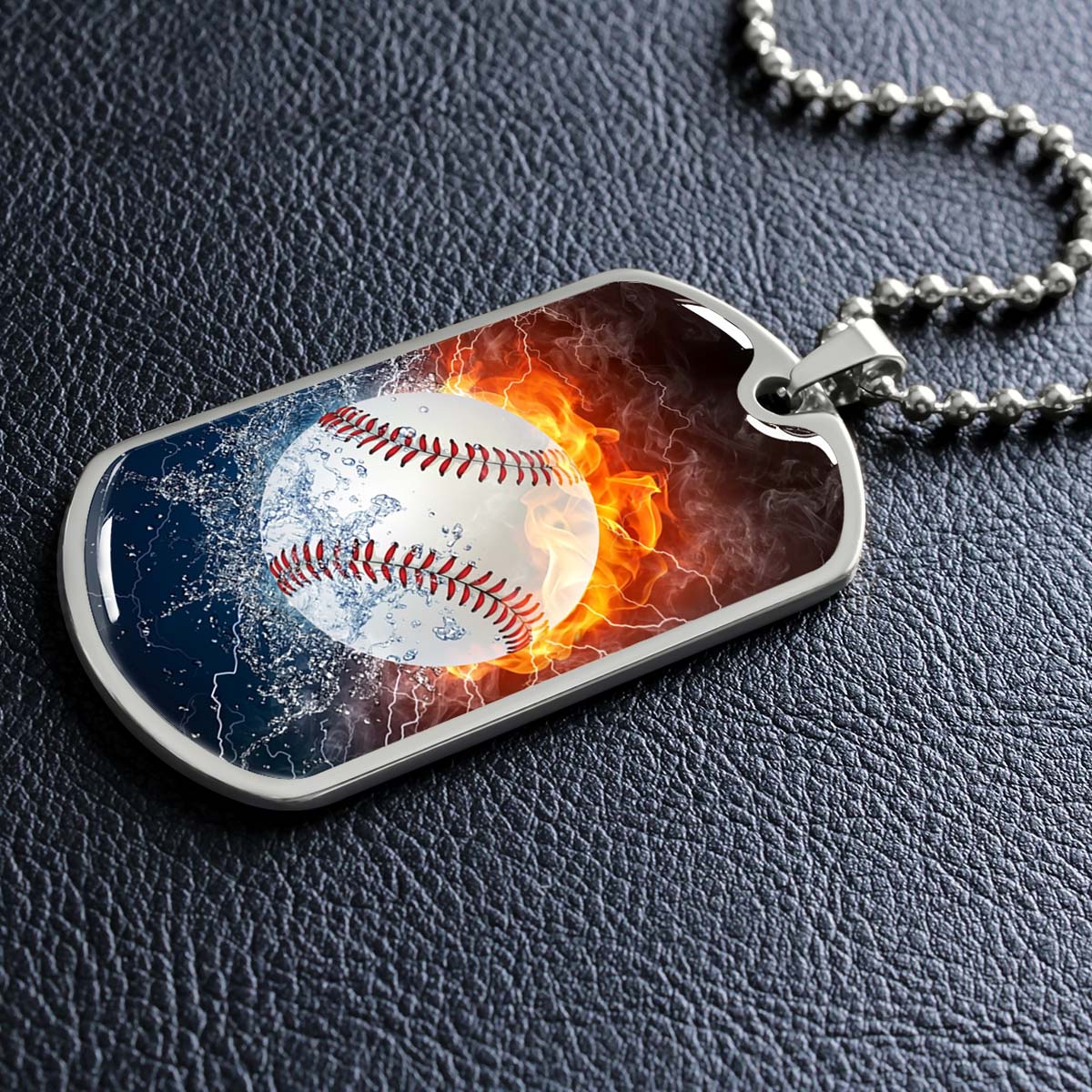 Baseball - BBD004 - Epic Baseball Blaze - Baseball Dog Tag - Military Ball Chain - Luxury Dog Tag