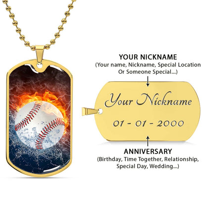 Baseball - BBD004 - Epic Baseball Blaze - Baseball Dog Tag - Military Ball Chain - Luxury Dog Tag