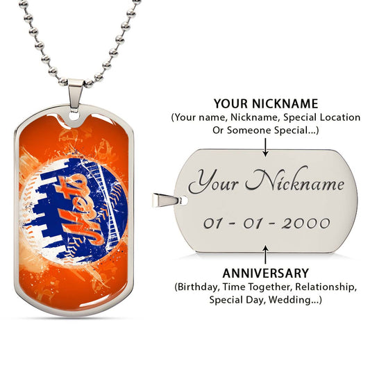 Baseball Dog Tag Necklace - BBD005 - New York Mets - MLB Pride in Every Stitch - Military Ball Chain