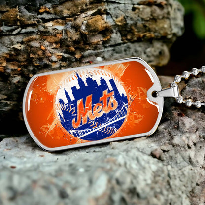 Baseball - BBD005 - New York Mets - MLB Pride in Every Stitch - Baseball Dog Tag - Military Ball Chain - Luxury Dog Tag