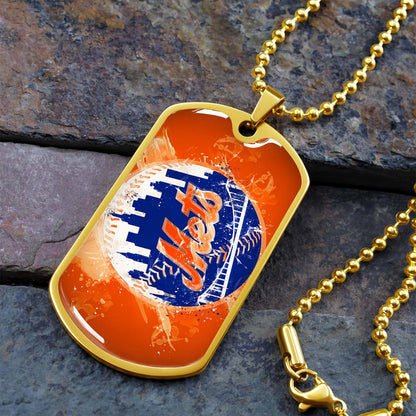 Baseball - BBD005 - New York Mets - MLB Pride in Every Stitch - Baseball Dog Tag - Military Ball Chain - Luxury Dog Tag