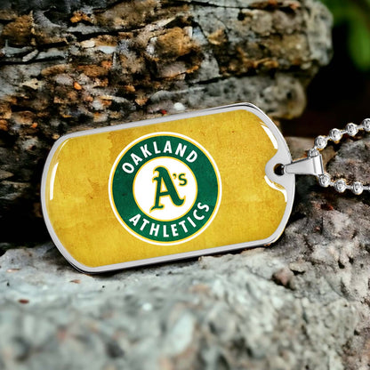 Baseball - BBD006 - Oakland Athletics Sports - Baseball Dog Tag - Military Ball Chain - Luxury Dog Tag