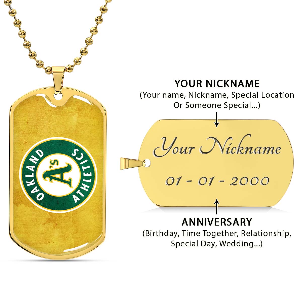 Baseball - BBD006 - Oakland Athletics Sports - Baseball Dog Tag - Military Ball Chain - Luxury Dog Tag