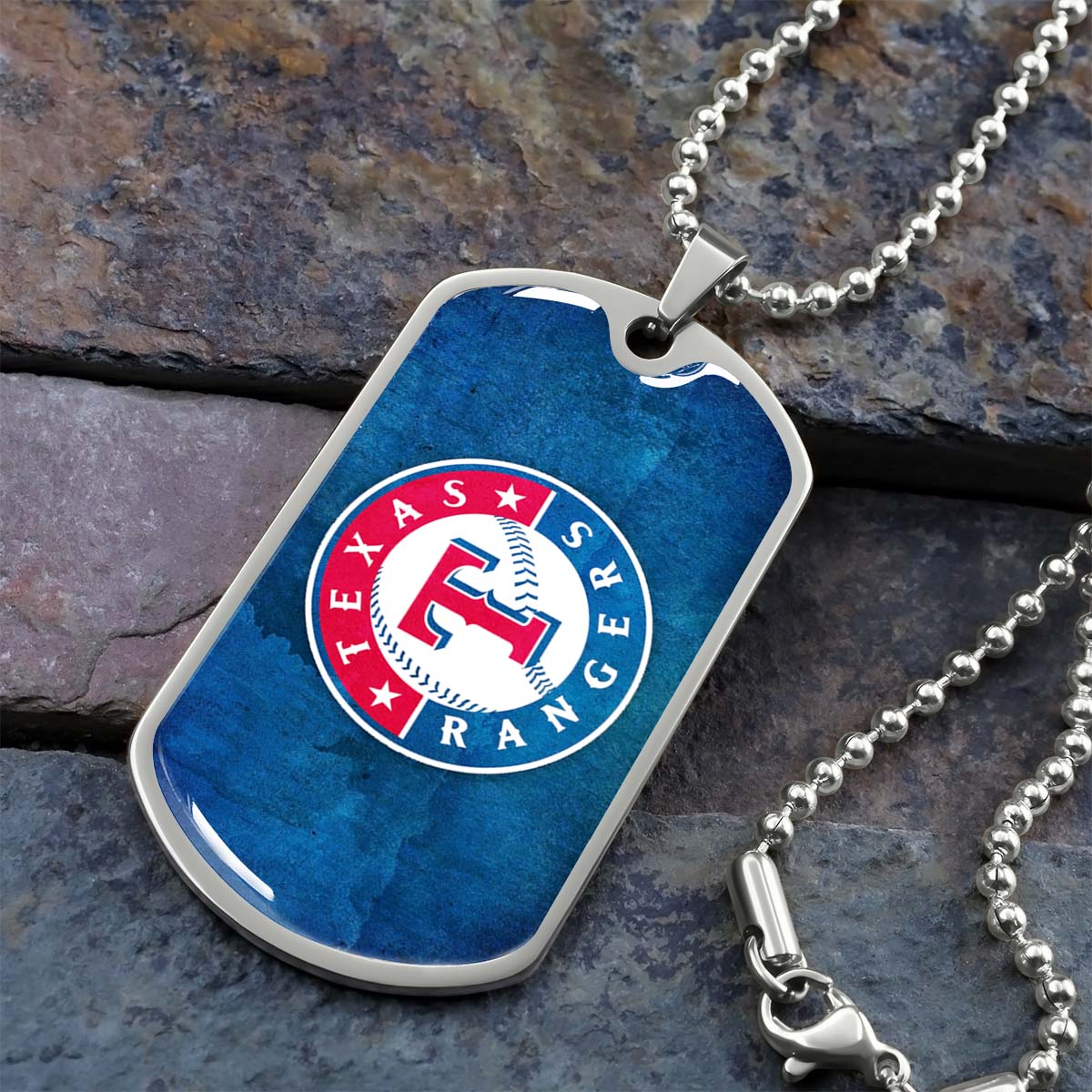 Baseball - BBD007 - Texas Rangers Sports - Baseball Dog Tag - Military Ball Chain - Luxury Dog Tag