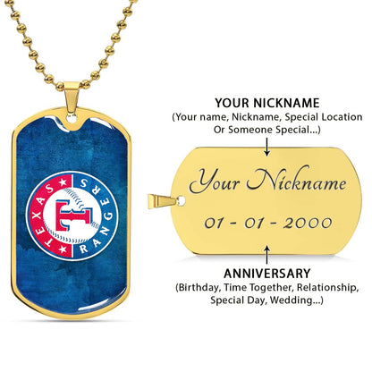 Baseball - BBD007 - Texas Rangers Sports - Baseball Dog Tag - Military Ball Chain - Luxury Dog Tag