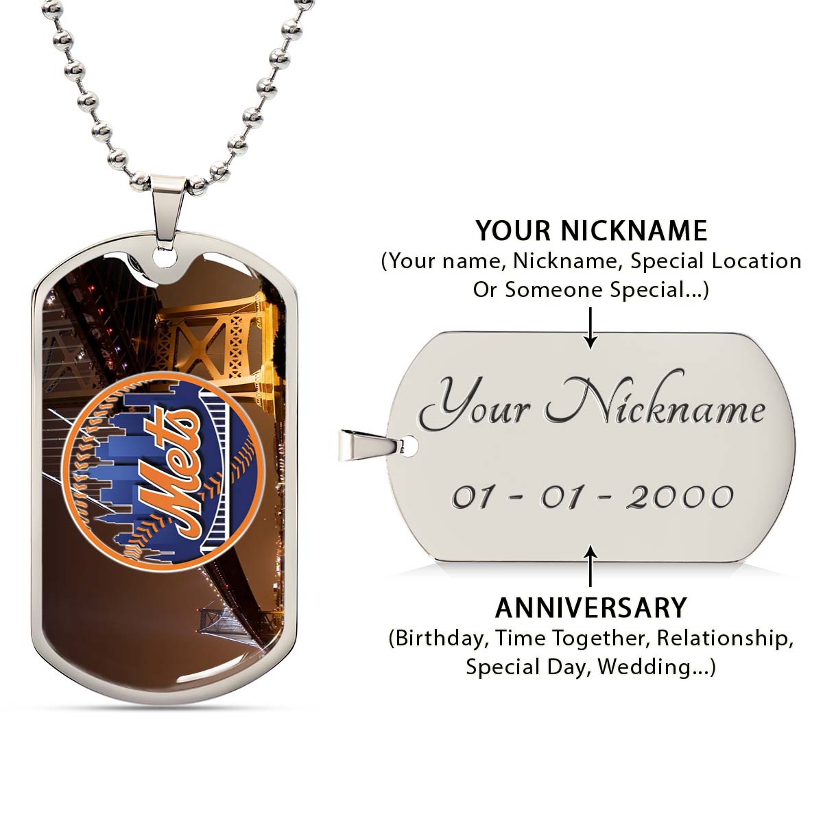 Baseball - BBD008 - New York Mets - Baseball Dog Tag - Military Ball Chain - Luxury Dog Tag