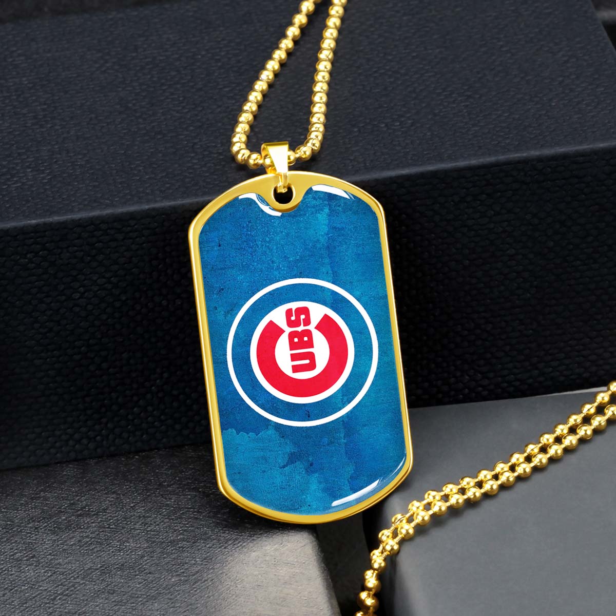 Baseball - BBD009 - Chicago Cubs - Bold Sports Emblem in Blue - Baseball Dog Tag - Military Ball Chain - Luxury Dog Tag