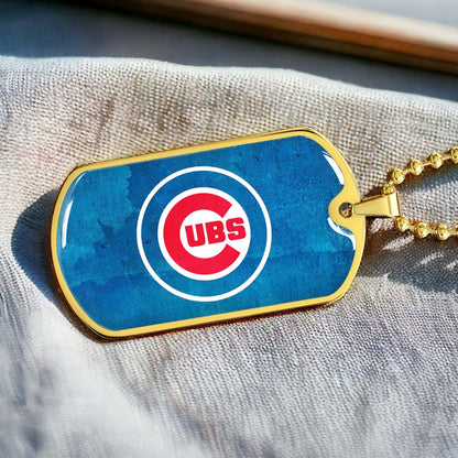 Baseball - BBD009 - Chicago Cubs - Bold Sports Emblem in Blue - Baseball Dog Tag - Military Ball Chain - Luxury Dog Tag