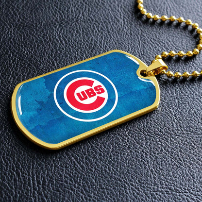 Baseball - BBD009 - Chicago Cubs - Bold Sports Emblem in Blue - Baseball Dog Tag - Military Ball Chain - Luxury Dog Tag