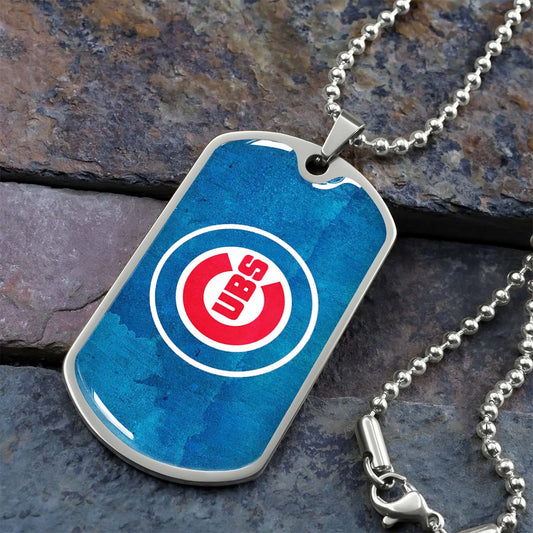 Baseball Dog Tag Necklace - BBD009 - Chicago Cubs - Bold Sports Emblem in Blue - Military Ball Chain