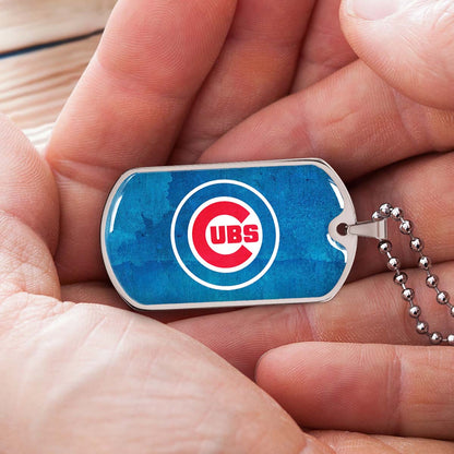 Baseball - BBD009 - Chicago Cubs - Bold Sports Emblem in Blue - Baseball Dog Tag - Military Ball Chain - Luxury Dog Tag