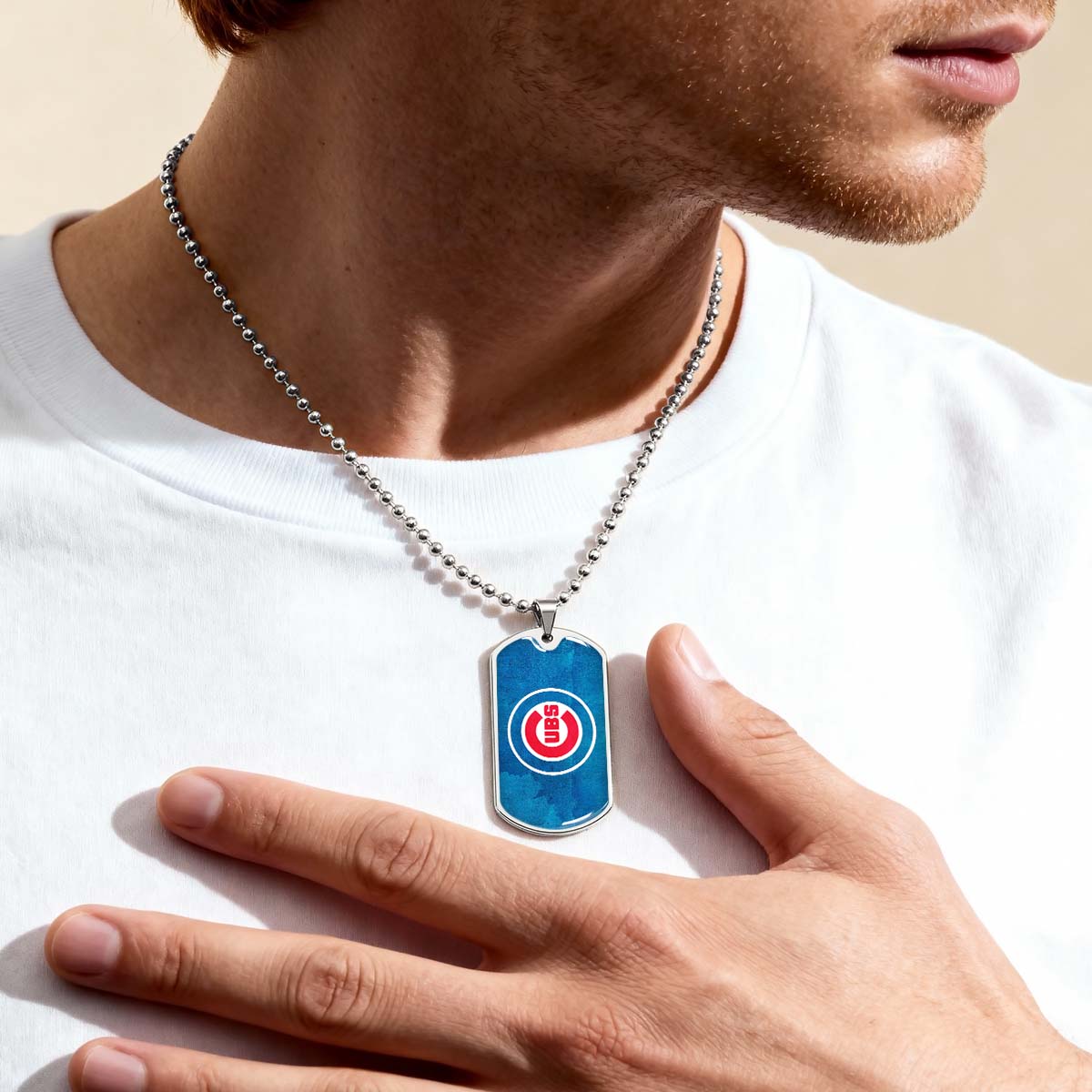 Baseball Dog Tag Necklace - BBD009 - Chicago Cubs - Bold Sports Emblem in Blue - Military Ball Chain