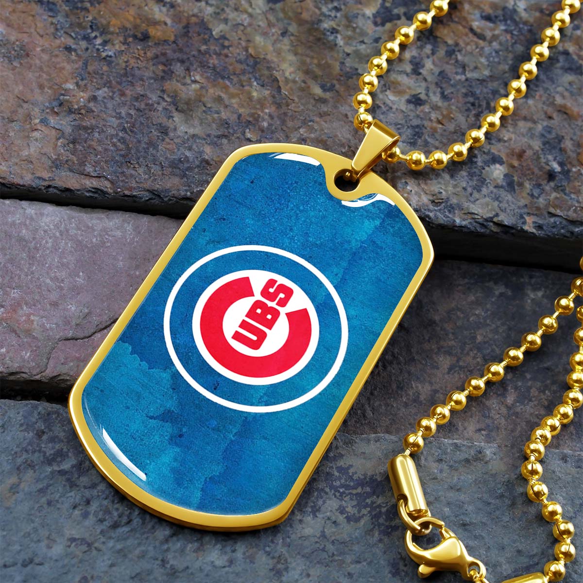 Baseball - BBD009 - Chicago Cubs - Bold Sports Emblem in Blue - Baseball Dog Tag - Military Ball Chain - Luxury Dog Tag
