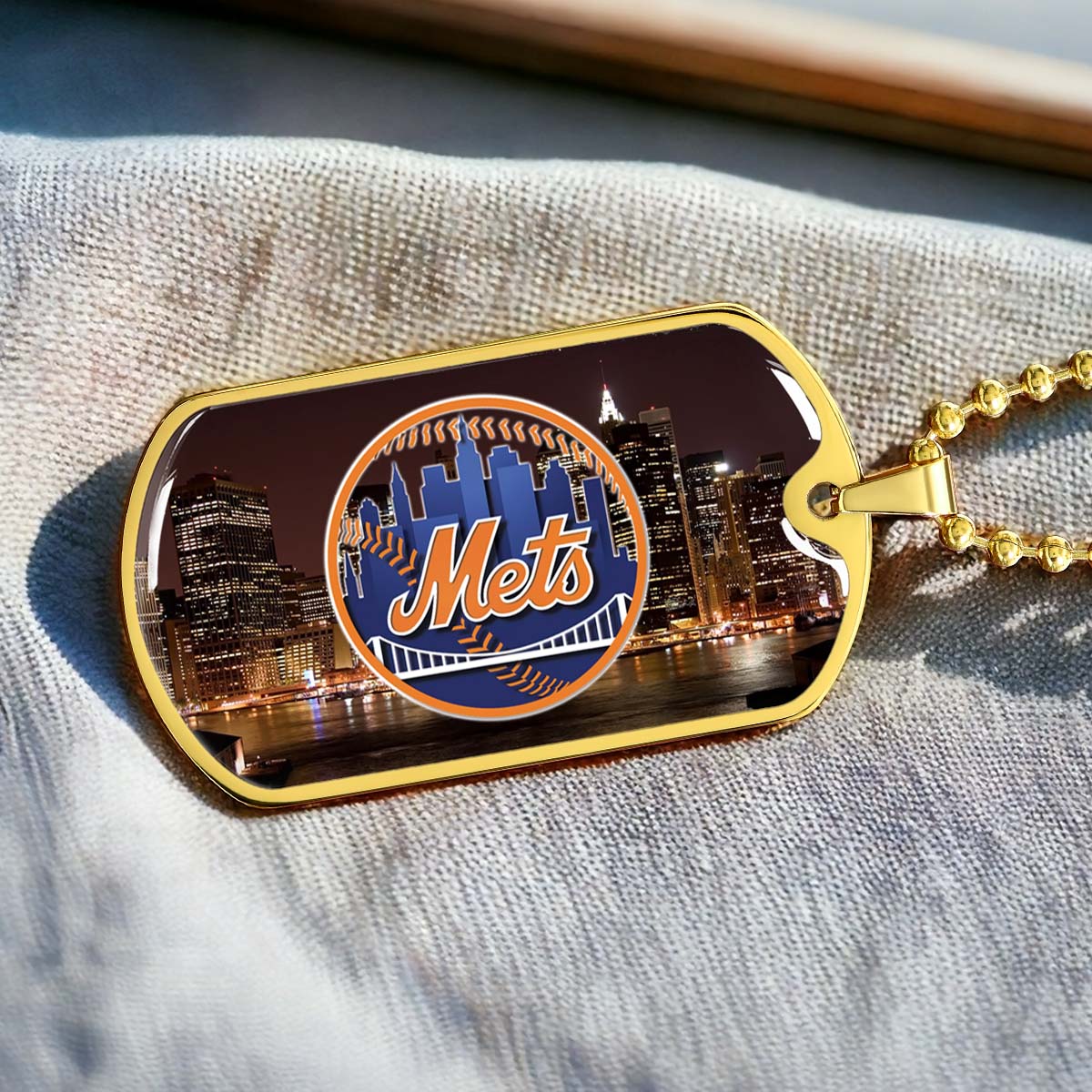 Baseball - BBD010 - New York Mets A Night in the City - Baseball Dog Tag - Military Ball Chain - Luxury Dog Tag