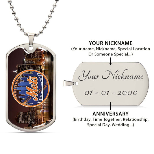 Baseball Dog Tag Necklace - BBD010 - New York Mets A Night in the City - Military Ball Chain