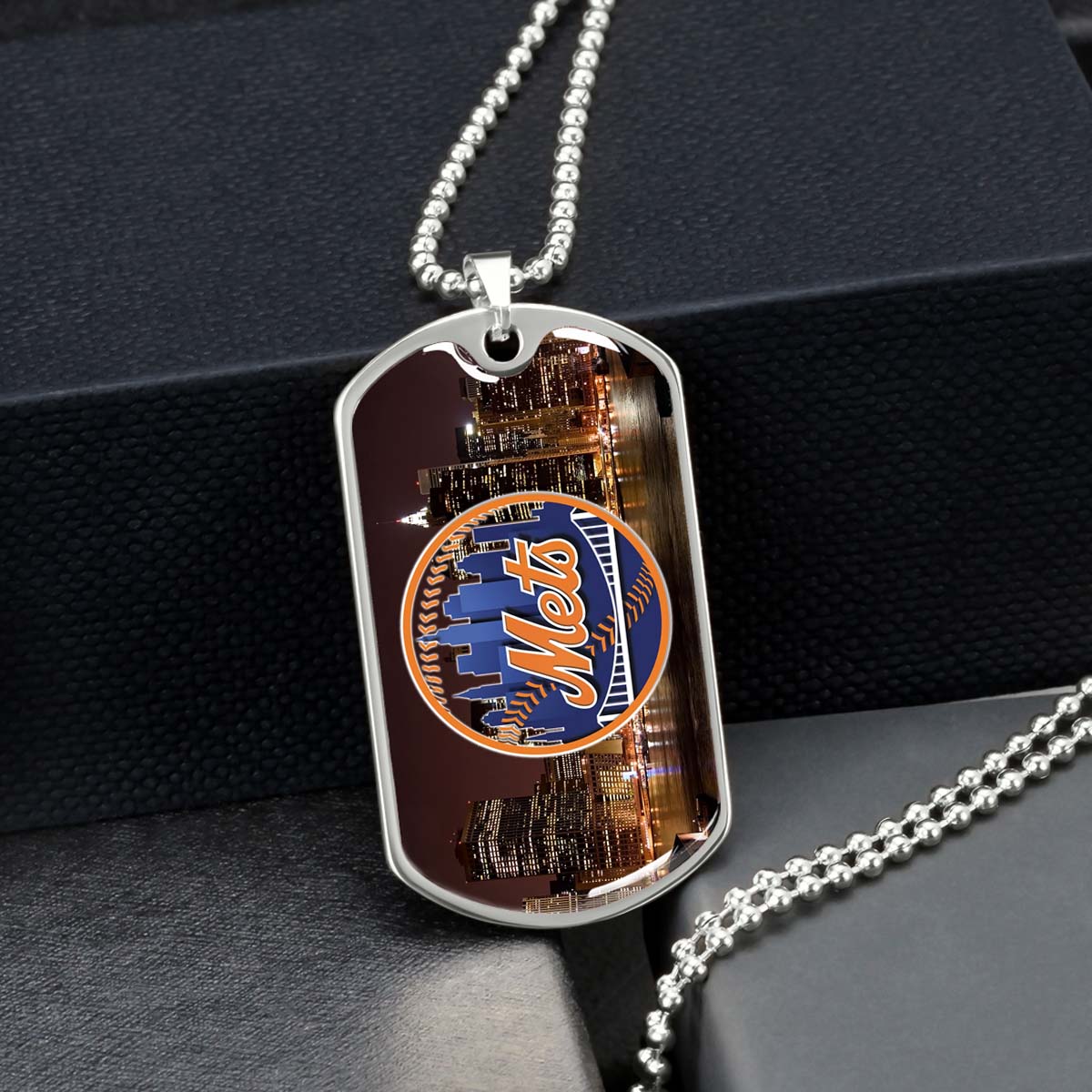 Baseball Dog Tag Necklace - BBD010 - New York Mets A Night in the City - Military Ball Chain