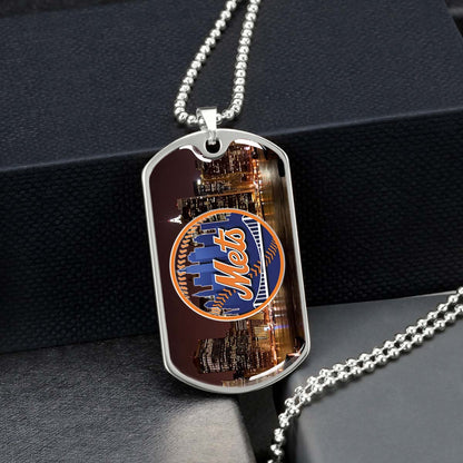 Baseball Dog Tag Necklace - BBD010 - New York Mets A Night in the City - Military Ball Chain