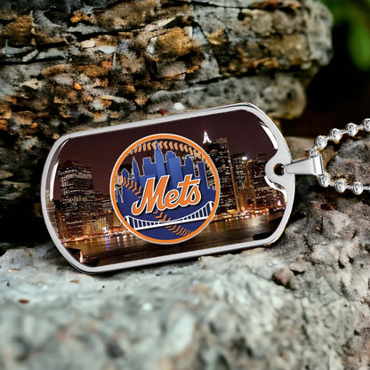 Baseball - BBD010 - New York Mets A Night in the City - Baseball Dog Tag - Military Ball Chain - Luxury Dog Tag