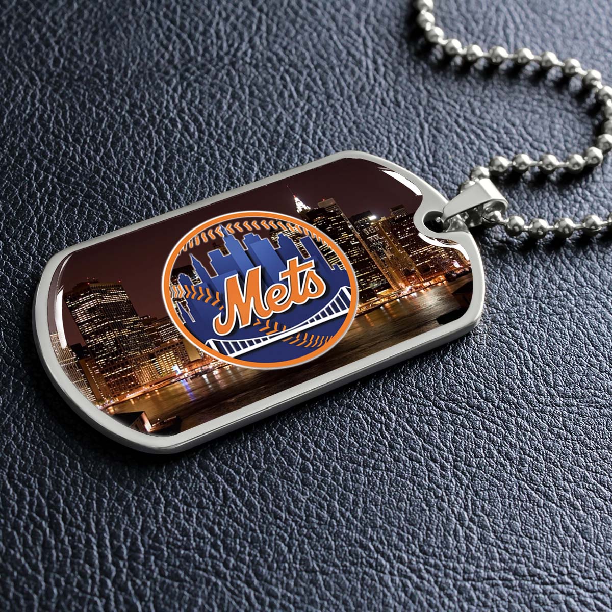 Baseball - BBD010 - New York Mets A Night in the City - Baseball Dog Tag - Military Ball Chain - Luxury Dog Tag