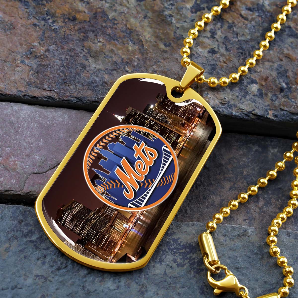 Baseball - BBD010 - New York Mets A Night in the City - Baseball Dog Tag - Military Ball Chain - Luxury Dog Tag