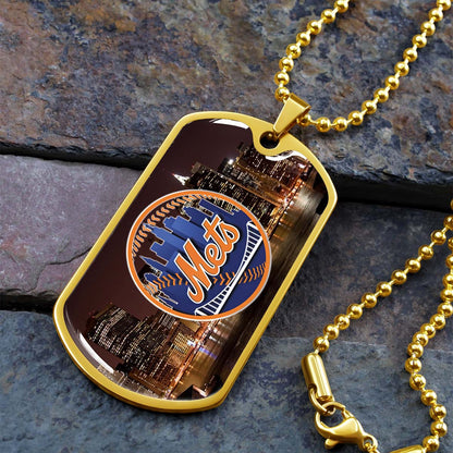 Baseball - BBD010 - New York Mets A Night in the City - Baseball Dog Tag - Military Ball Chain - Luxury Dog Tag