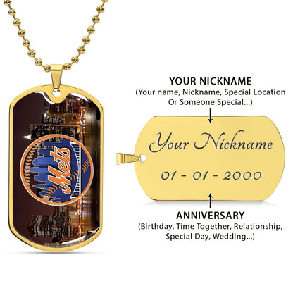 Baseball - BBD010 - New York Mets A Night in the City - Baseball Dog Tag - Military Ball Chain - Luxury Dog Tag