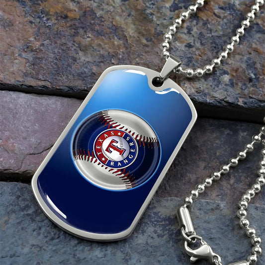 Baseball - BBD012 - Texas Rangers - Baseball Dog Tag - Military Ball Chain - Luxury Dog Tag