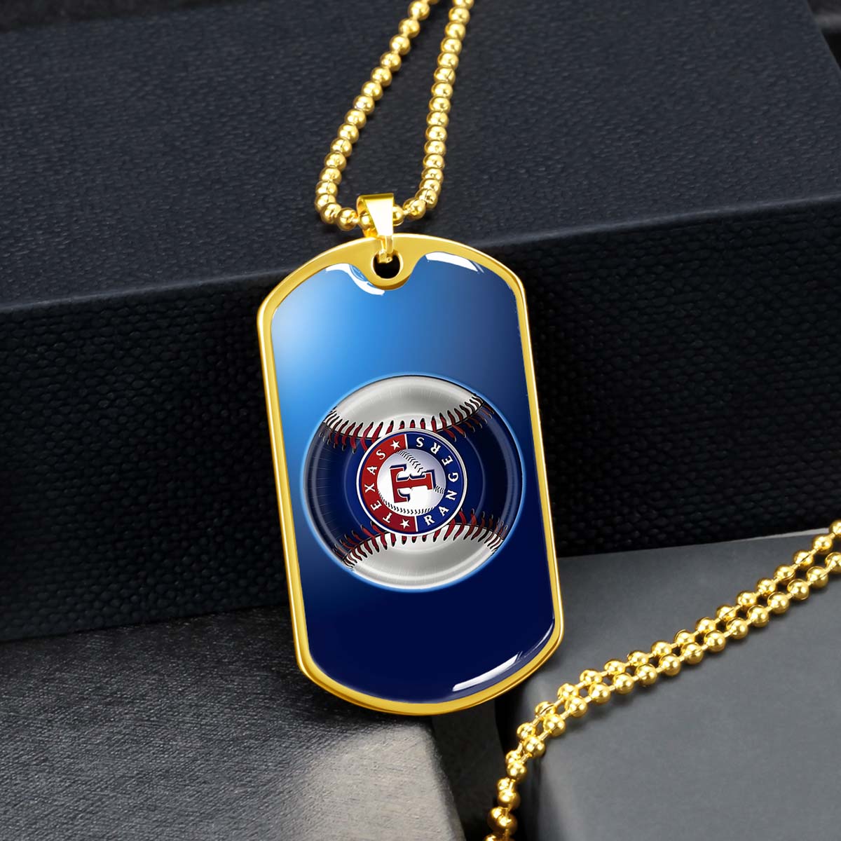 Baseball - BBD012 - Texas Rangers - Baseball Dog Tag - Military Ball Chain - Luxury Dog Tag