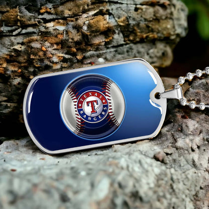 Baseball - BBD012 - Texas Rangers - Baseball Dog Tag - Military Ball Chain - Luxury Dog Tag