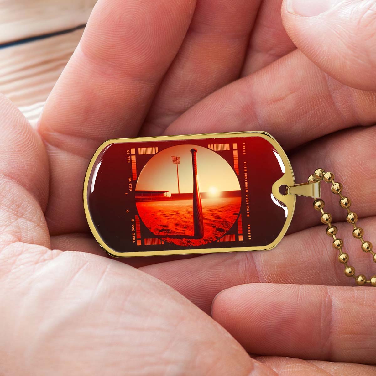 Baseball - BBD017 - Sunset Baseball Bat - Baseball Dog Tag - Military Ball Chain - Luxury Dog Tag