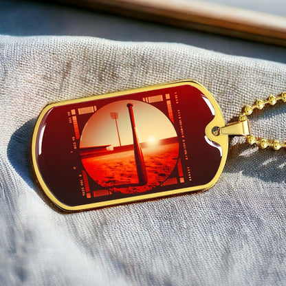 Baseball - BBD017 - Sunset Baseball Bat - Baseball Dog Tag - Military Ball Chain - Luxury Dog Tag