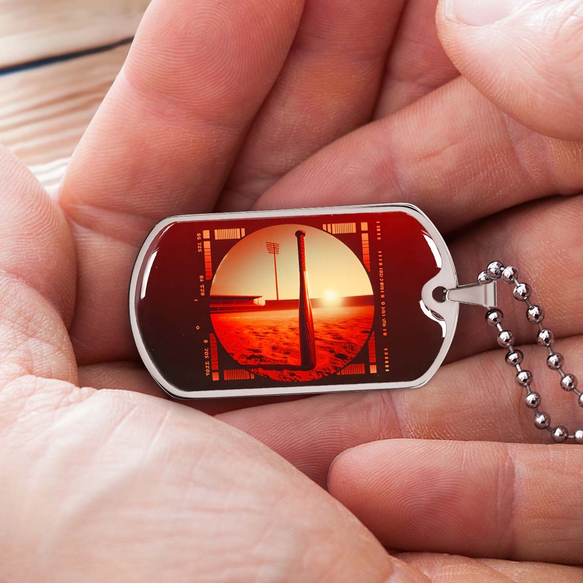 Baseball - BBD017 - Sunset Baseball Bat - Baseball Dog Tag - Military Ball Chain - Luxury Dog Tag