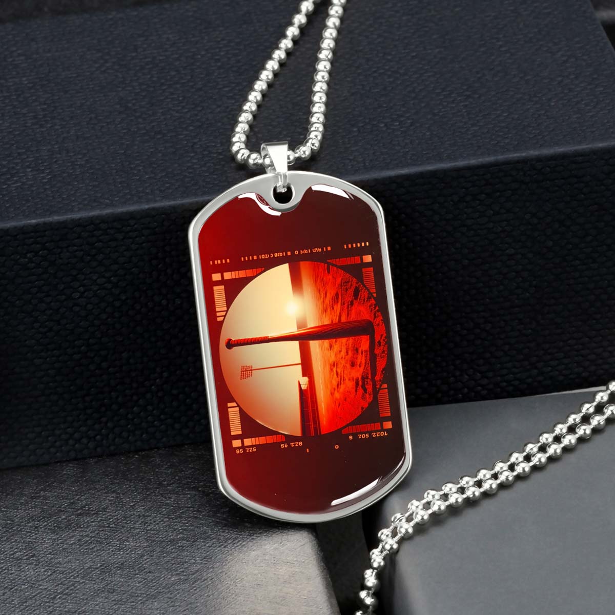 Baseball - BBD017 - Sunset Baseball Bat - Baseball Dog Tag - Military Ball Chain - Luxury Dog Tag