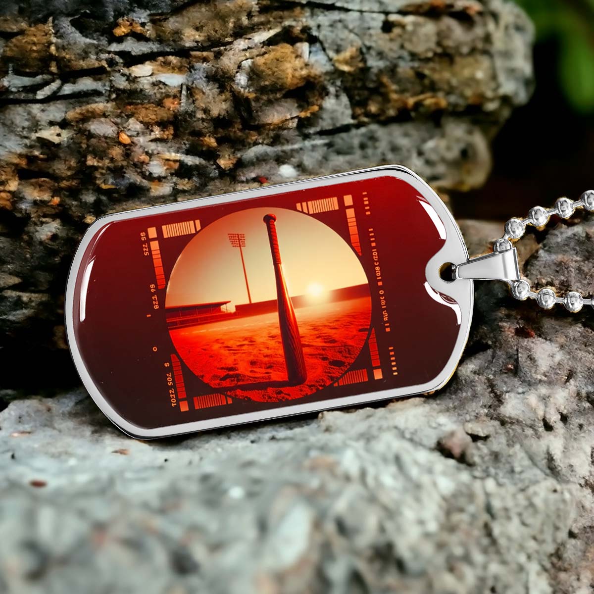 Baseball - BBD017 - Sunset Baseball Bat - Baseball Dog Tag - Military Ball Chain - Luxury Dog Tag