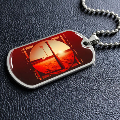 Baseball - BBD017 - Sunset Baseball Bat - Baseball Dog Tag - Military Ball Chain - Luxury Dog Tag