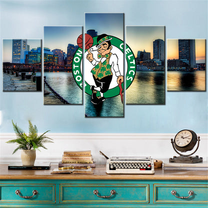 Basketball - 5 Pieces Wall Art - BK5010 - Boston Celtics Team Bas - Lucky the Leprechaun - Basketball Poster - Basketball Canvas