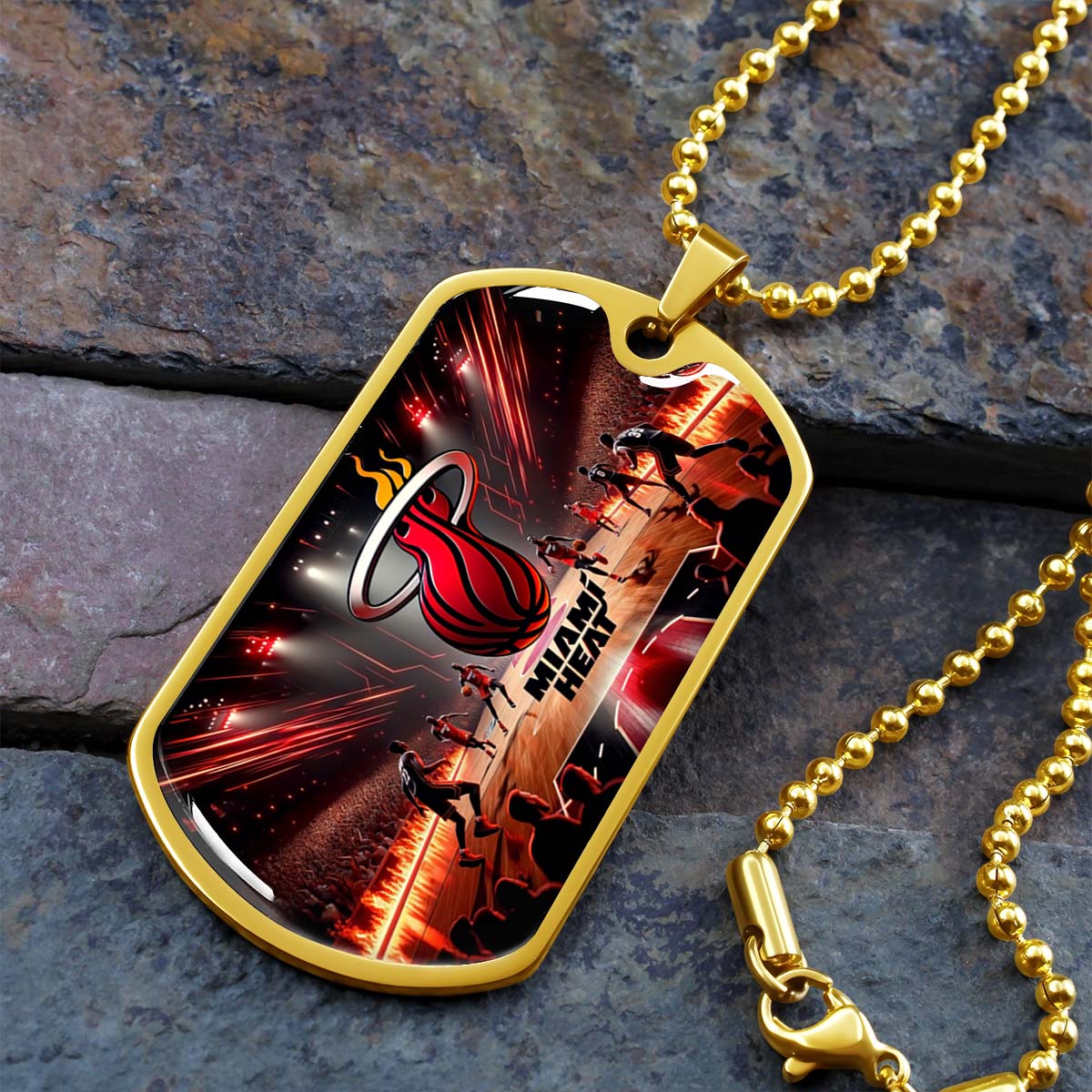 Basketball - BKD003 - Miami Heat Basketball - Basketball Dog Tag - Military Ball Chain - Luxury Dog Tag