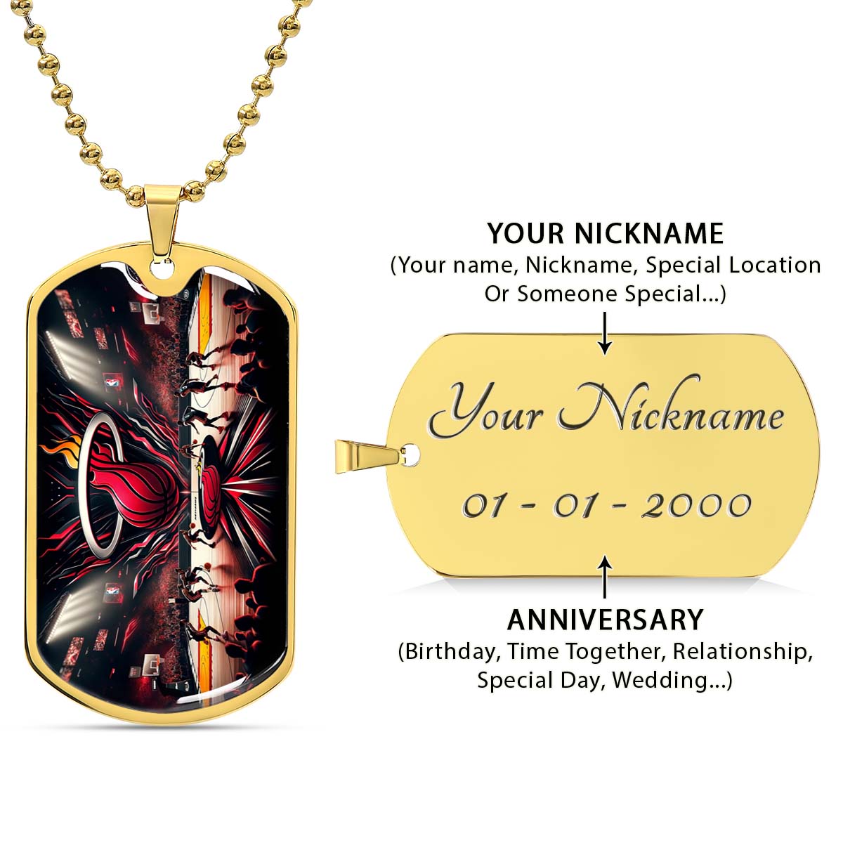 Basketball - BKD004 - Miami Heat Basketball - Basketball Dog Tag - Military Ball Chain - Luxury Dog Tag