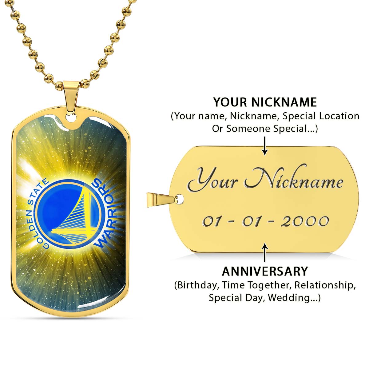 Basketball - BKD005 - Golden State Warriors - Basketball Dog Tag - Military Ball Chain - Luxury Dog Tag