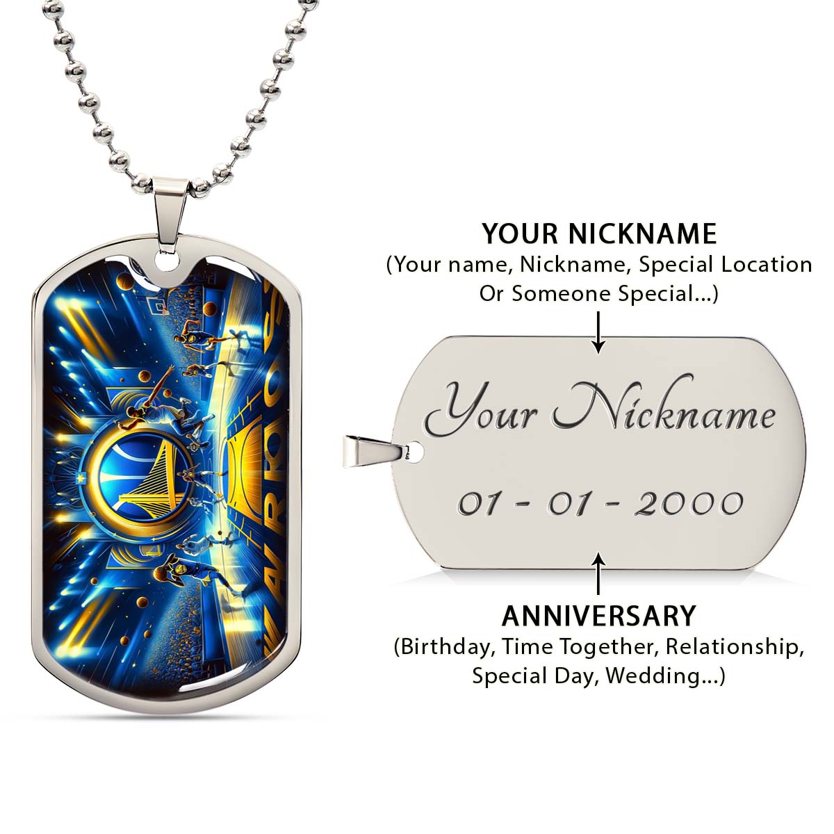 Basketball - BKD006 - Golden State Warriors - Basketball Dog Tag - Military Ball Chain - Luxury Dog Tag