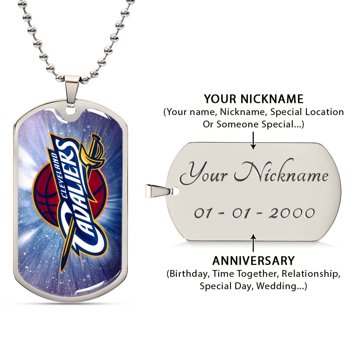 Basketball - BKD010 - Cleveland Cavaliers - Basketball Dog Tag - Military Ball Chain - Luxury Dog Tag