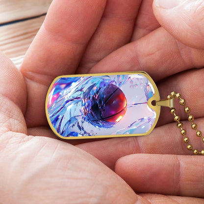 Basketball - BKD012 - Basketball in Dynamic Splash - Basketball Dog Tag - Military Ball Chain - Luxury Dog Tag