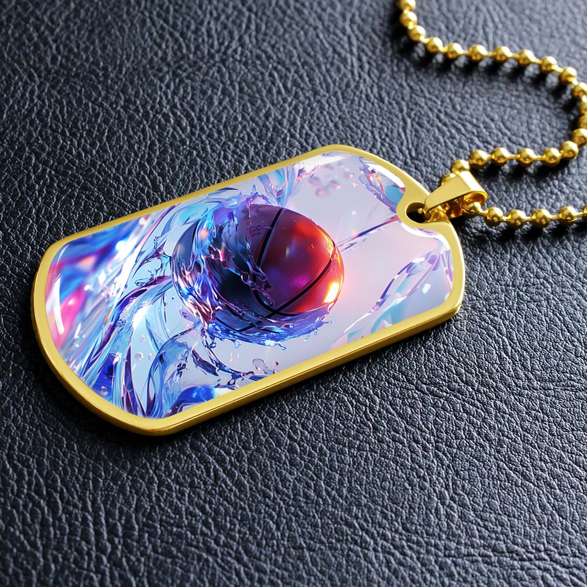 Basketball - BKD012 - Basketball in Dynamic Splash - Basketball Dog Tag - Military Ball Chain - Luxury Dog Tag