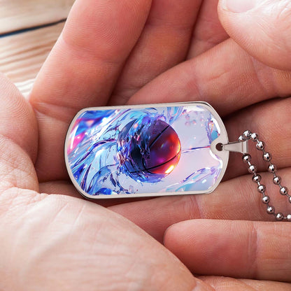 Basketball - BKD012 - Basketball in Dynamic Splash - Basketball Dog Tag - Military Ball Chain - Luxury Dog Tag