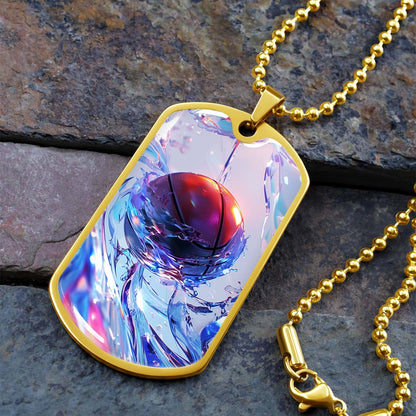 Basketball - BKD012 - Basketball in Dynamic Splash - Basketball Dog Tag - Military Ball Chain - Luxury Dog Tag
