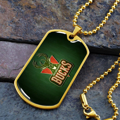 Basketball - BKD013 - Milwaukee Bucks Sports - Basketball Dog Tag - Military Ball Chain - Luxury Dog Tag