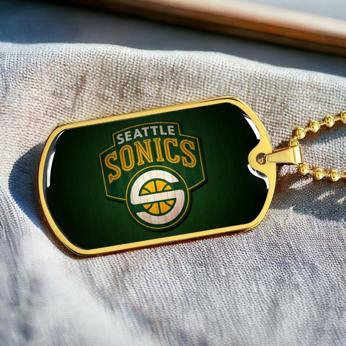 Basketball - BKD018 - Seattle Supersonics Sports - Basketball Dog Tag - Military Ball Chain - Luxury Dog Tag
