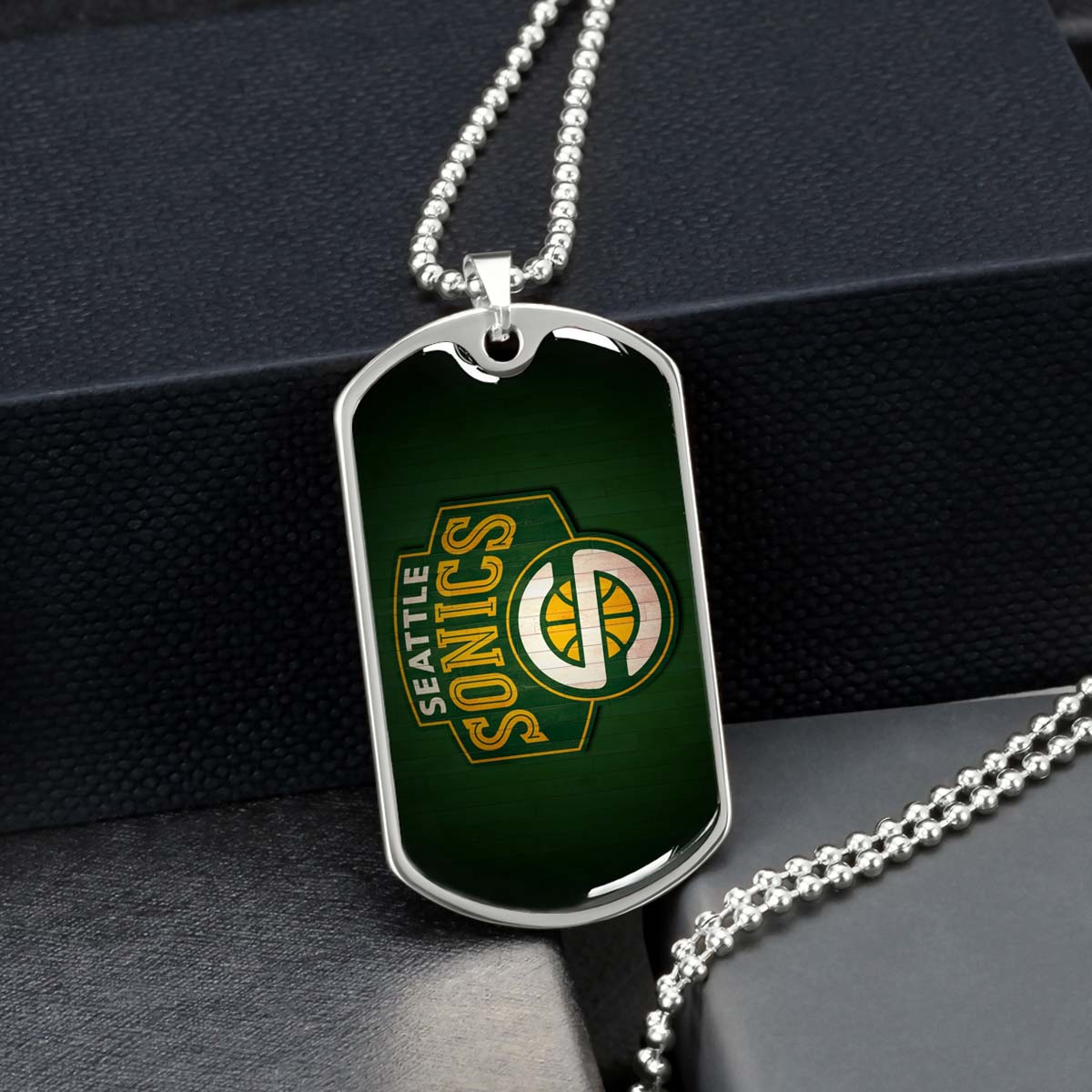 Basketball - BKD018 - Seattle Supersonics Sports - Basketball Dog Tag - Military Ball Chain - Luxury Dog Tag
